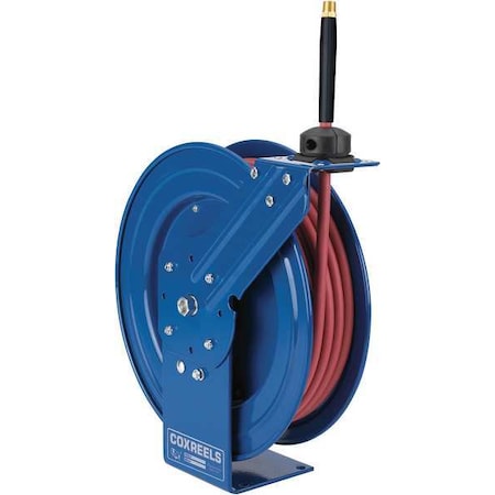 Spring Return Hose Reel, 3/8 in Hose Diameter, 50 ft Length, 300 psi Max. Pressure, Brass, Blue