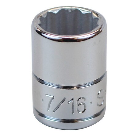 1/4 in Drive, 7/16" SAE, Socket, 12 Points,  Steel, Chrome, 7/16 in