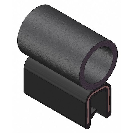 Trim Seal, EPDM, 25 ft Length, 3/8 in Overall Width, Style: Trim with a Side Bulb