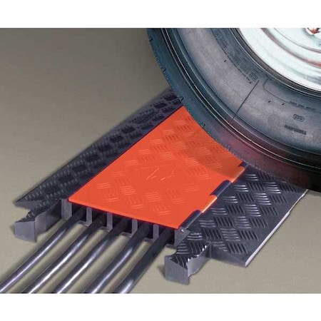 Cable Protector, 1-7/8 in H, 36 in L, 19-3/4 in W, 5 Channel, Polyurethane, Black, Orange
