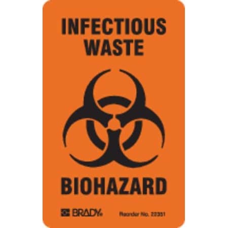 Biohazard Label, 3 in Height, 1 17/20 in Width, Paper, Vertical Rectangle, English