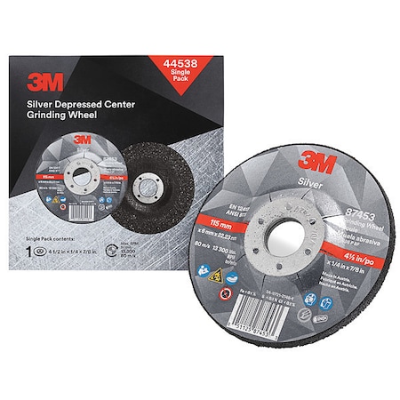 Depressed Center Grinding Wheel, Type 27, 4 1/2 in Dia, 0.25 in Thick, 7/8 in Arbor Hole Size