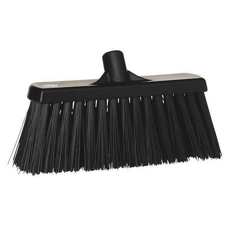12 in Sweep Face Broom Head, Stiff, Synthetic, Black