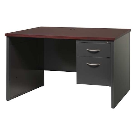 Office Desk, Right Hand Pedestal, 48"W x 30"D, Char/Mahogany