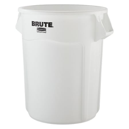 BRUTE Trash Can, Round, 55 gal Capacity, 26 1/2 in W, 33 in H, White