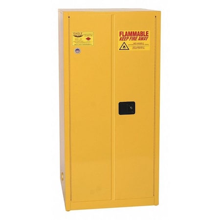 Flammables Safety Cabinet, 60 gal, 2 Shelves, Steel, 34 in W x 65 in H x 34 in D, Yellow