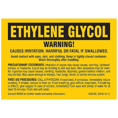 Label, ETHYLENE GLYCOL, Polyester, 5 in W, 3 1/2 in H
