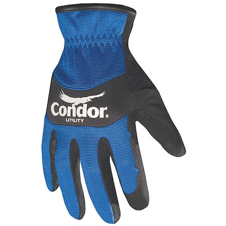 Mechanics Gloves, Synthetic Leather Palm, S, Black/Blue