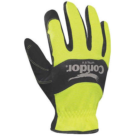 Hi-Vis Mechanics Gloves, Synthetic Leather Palm, S, Black/Yellow