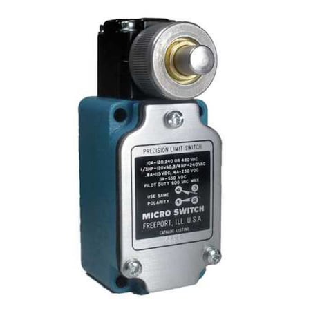 Limit Switch, Plunger, 1NC/1NO, 10A at 480V AC, Actuator Location: Side