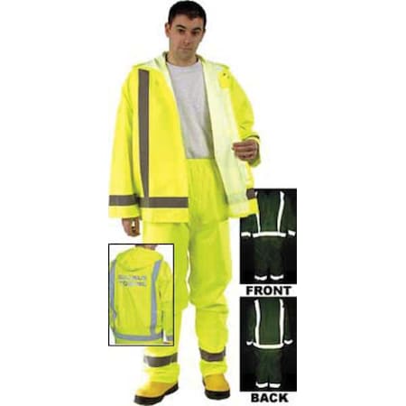 Hi-Visibility Rain Pants, Polyurethane, 33 in Inseam, Elastic Closure, Green, Size 3XL