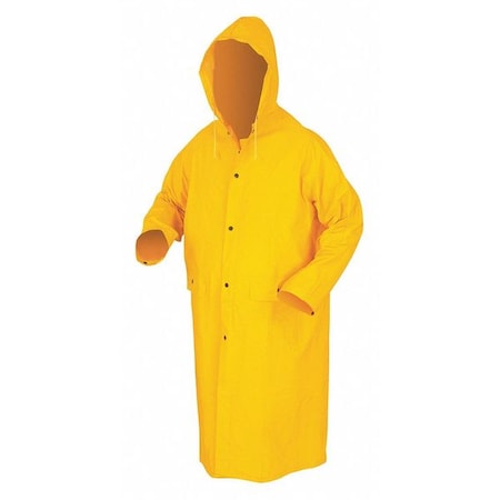 Classic Raincoat with Detachable Hood, PVC/Polyester, .35mm. Waterproof, 49 in L, Yellow, Small