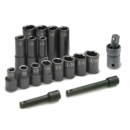1/2" Drive Impact Socket Set, SAE, 17pcs