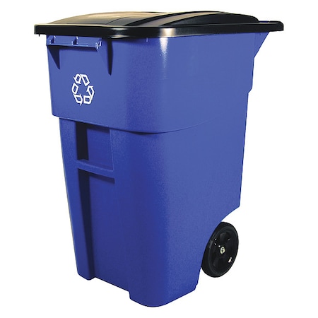 50 gal Rectangular Recycling Bin, Flat Top, Silver Vein/Silver Vein, Plastic, 1 Openings