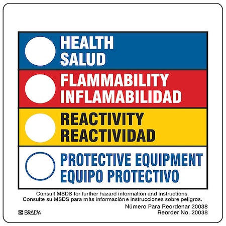 Label, HMIG, Polystyrene, 3 7/8 in W, 3 7/8 in H