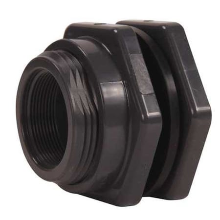Bulkhead Fitting, 1-1/4", PVC/EPDM, Socket x FPT