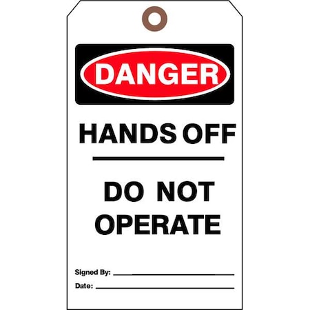 Danger Tag, Machine and Operational, Cardstock, 7 in H x 4 in W, White, Rectangle, 25 PK