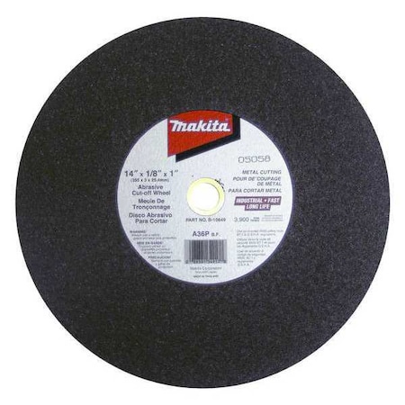 Abrasive Cut-Off Wheel, A36P-BF, 14 in Dia, 7/64 in Thick, 1 in Arbor Hole Size, Aluminum Oxide