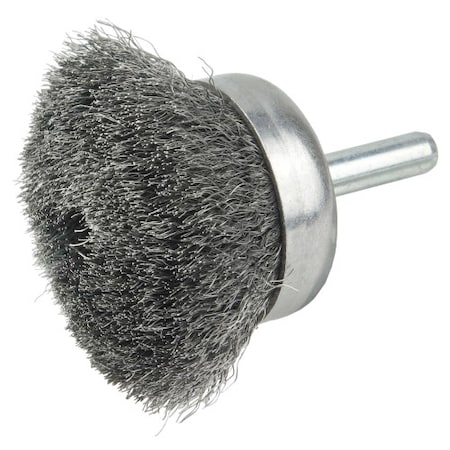 1 3/4" Crimped Wire Utility Cup Brush .006" Steel Fill, 1/4" Stem