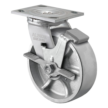 4" X 1-7/8" Cast Iron Swivel Caster, Face Brake, Loads Up To 1000 lb
