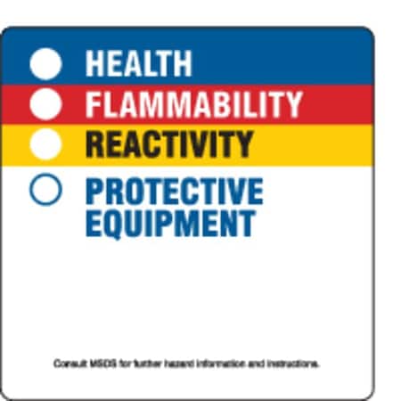 Label, Health, Flammability, Reactivity, Protective Equipment, Polystyrene, 3 7/8 in W, 3 7/8 in H