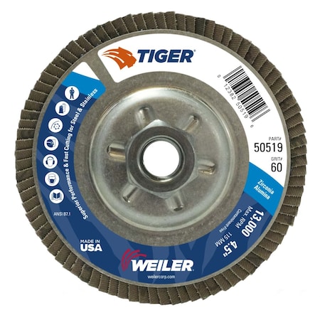 4-1/2" Tiger DiscFlap Disc, Conical (TY29), 60Z, 5/8"-11 UNC
