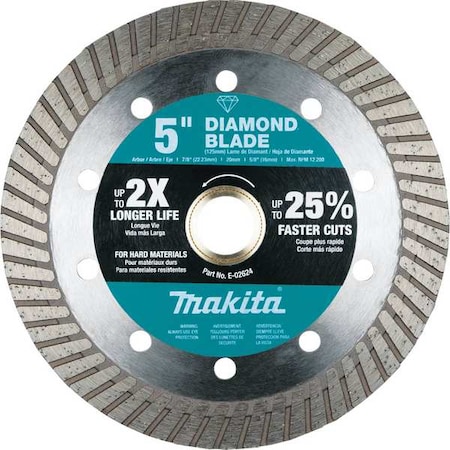 Diamond Blade,5" dia,12200 RPM Max Speed