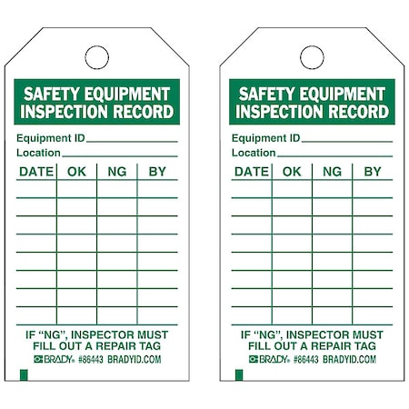 Tag, Inspection, Heavy Duty Polyester, 5 3/4 in H x 3 in W, Green on White, Rectangle, 10 PK