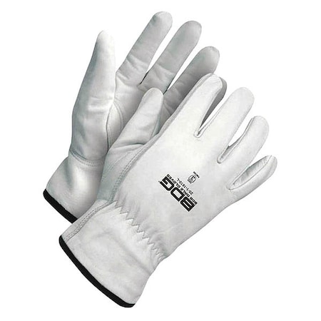 Leather Drivers Gloves, Shirred Slip-On Cuff, Ambidextrous Thumb, White, 2XL, 1 PR
