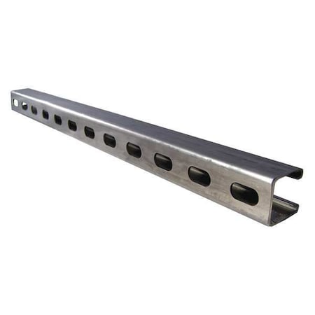 Single Channel Strut, Slotted, 304 Stainless Steel, Polished, 9/16 in x 1-1/8 in Hole Size, Silver