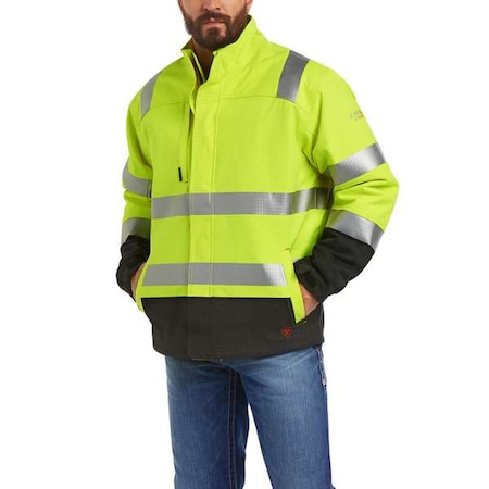 FR Insulated Waterproof Hi-Vis Jacket, 52 cal/sq cm, 4XL, 8 oz Zipper Closure