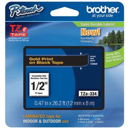 Adhesive TZ Tape (R) Cartridge 0.47"x26-1/5ft., Gold/Black