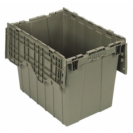Attached Lid Container, 17.25 gal Volume Cap., 21 7/8 in L, 15 1/8 in W, 17 1/4 in H, Plastic, Gray