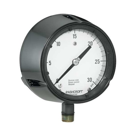 Pressure Gauge, 0 to 100 psi, 4 1/2 in Dial, 1/4 in NPT, Bottom Location, Phenolic Case Material
