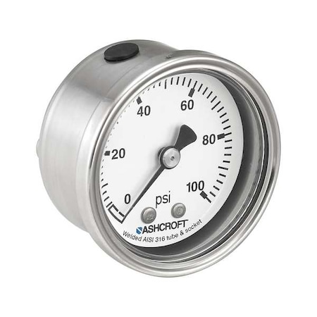 Compound Gauge, -30 to 60 psi, 2 in Dial, 1/4 in NPT, Center Back Location