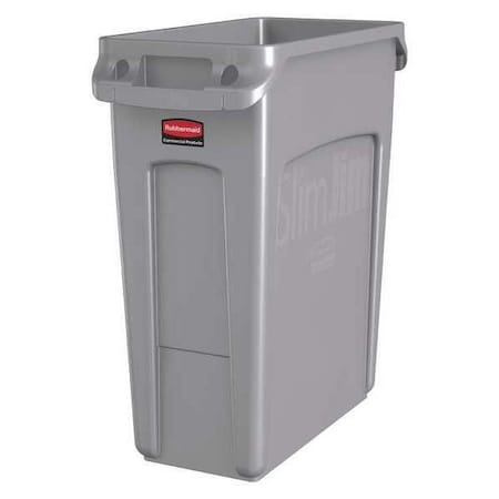 Slim Jim 16 gal Rectangular Slim-Profile Plastic Can, Gray, None, Plastic, 11 in