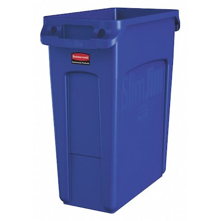 Slim Jim 16 gal Rectangular Slim-Profile Plastic Can, Blue, None, Plastic, 11 in