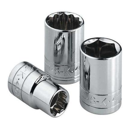 3/8 in Drive, 19mm Metric Socket, 12 Points,  Steel, Chrome, 19 mm