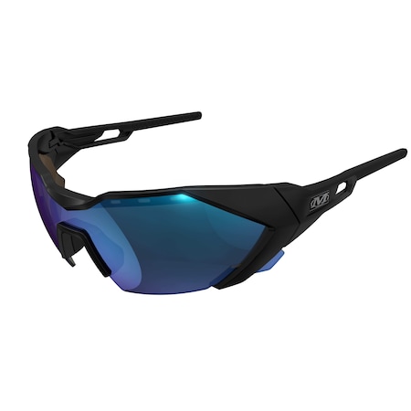 Type-E, Safety Glasses, Anti-Fog & Anti-Scratch, Blue Mirror Lens, Black Frame, Full-Frame