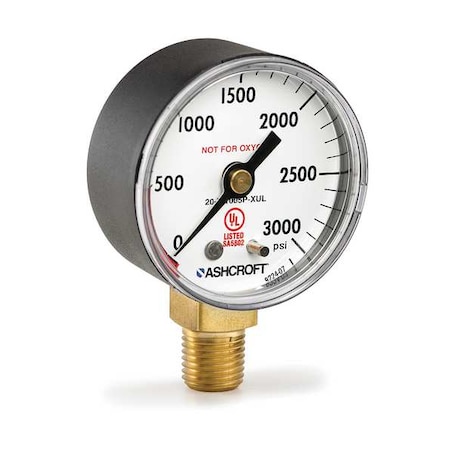 Pressure Gauge, 2 in Dial, 1/4 in MNPT, Bottom Location, ABS Case Material