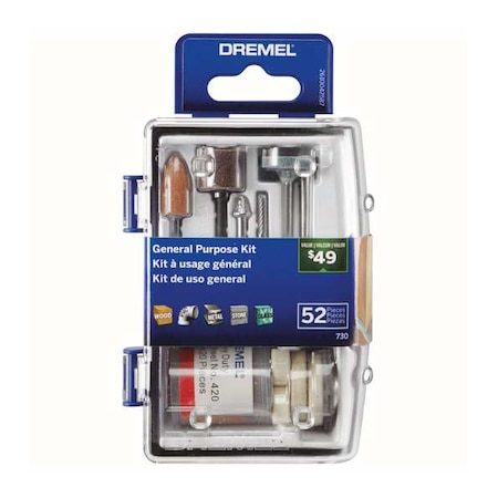 Rotary Tool Accessory Kit, 52pcs, w/Case