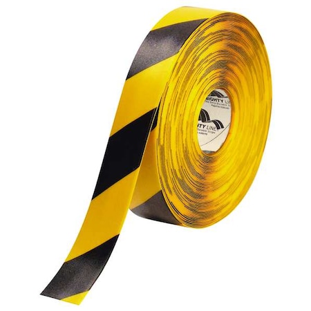 Floor Marking Tape, Rubber, Striped, Black, Yellow, 2 in W.