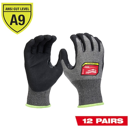 Cut Protection Dipped Gloves, Cut Level A9 ,Dipped ,Nitrile ,Sandy Nitrile ,XL 12 PK