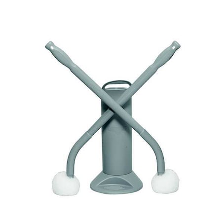 Toilet Brush with Caddy, 22 1/2 in L Handle, 3 1/2 in L Brush, White, Plastic, 26 in L Overall