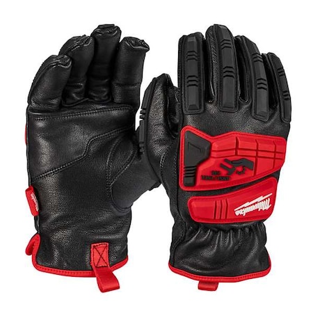Work Gloves, Shirred Slip-On Cuff, Keystone Thumb, Full Finger, Black/Red, 2XL