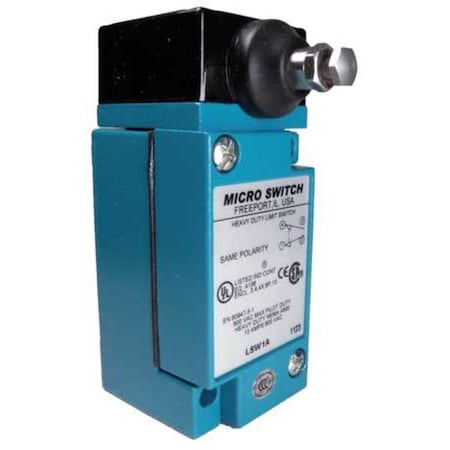 Heavy Duty Limit Switch, Plunger, 1NC/1NO, 10A at 600V AC, Actuator Location: Side