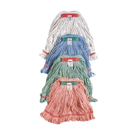 1 in String Wet Mop, 16 oz Dry Wt, Slide On Connection, Looped-End, Red, Cotton/Synthetic