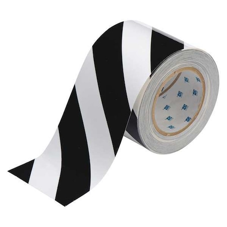Floor Marking Tape, Polyester, No Legend, Black, White, 4 in W., 8 mil Thickness