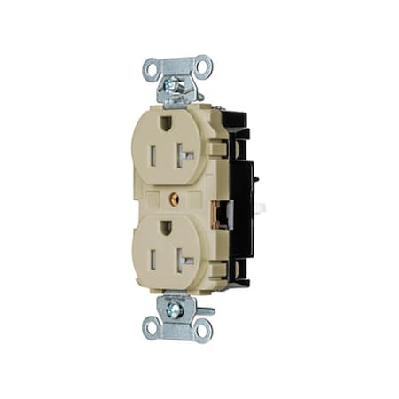 Duplex Straight Blade Receptacle, 5-20R, 20 A, 125V AC, 2 Pole, 3 Wire, Surface Mount, Grounded