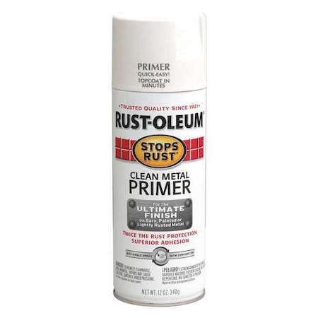 Spray Paint, White, Primer, Solvent, 12 oz